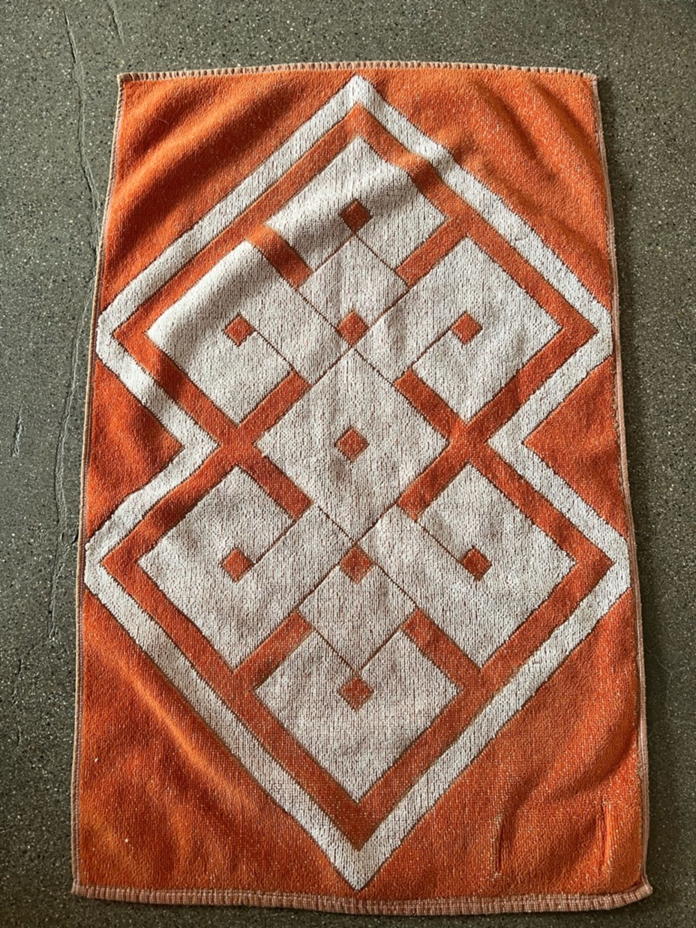 Vintage 70s Orange and White Geometric hand Towel